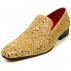 Fiesso Gold / Gold Genuine Suede Rhinestone Slip On Shoes FI7415.